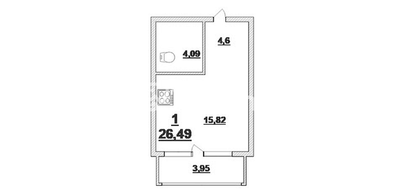 Квартира 26,5 м², 1-комнатная - изображение 2