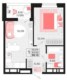 Квартира 35,1 м², 1-комнатная - изображение 1