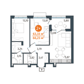 Квартира 63,3 м², 2-комнатная - изображение 1