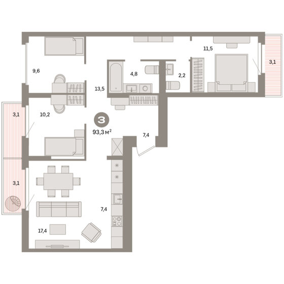 104,6 м², 4-комнатная квартира 9 999 000 ₽ - изображение 121
