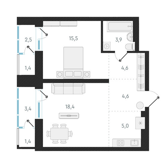 52 м², 2-комнатная квартира 8 500 000 ₽ - изображение 1