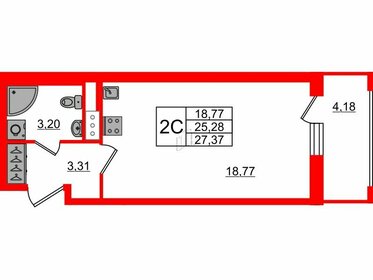 Квартира 25,3 м², студия - изображение 1