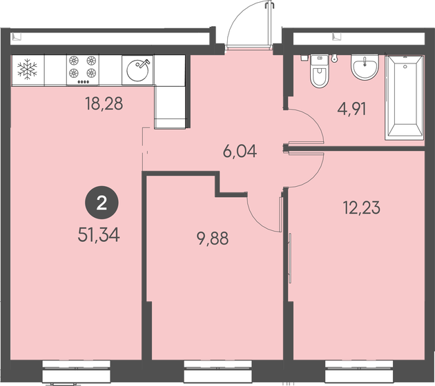 51,3 м², 2-комнатная квартира 8 419 760 ₽ - изображение 1