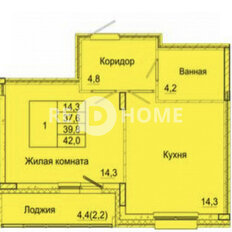 Квартира 42 м², 1-комнатная - изображение 2