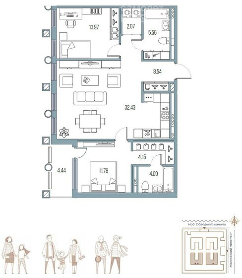84,4 м², 3-комнатная квартира 29 950 000 ₽ - изображение 1