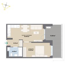 Квартира 53,7 м², 1-комнатная - изображение 1