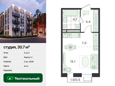 Квартира 30,7 м², студия - изображение 1