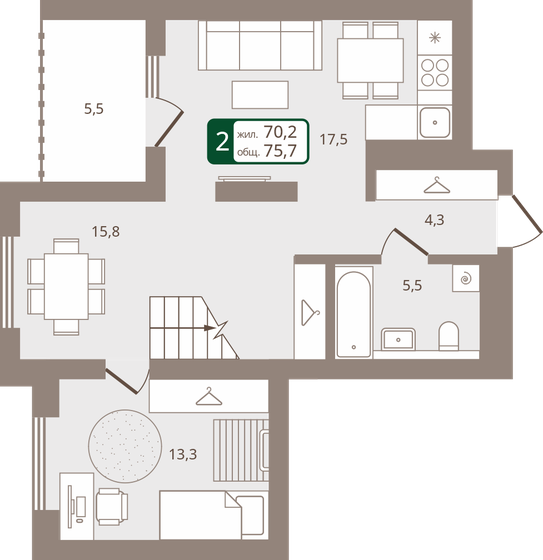 75,7 м², 2-комнатная квартира 7 710 000 ₽ - изображение 11