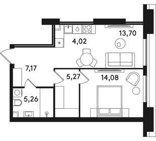 Квартира 49,5 м², 1-комнатная - изображение 1