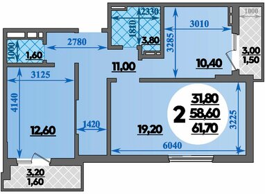 Квартира 61,7 м², 2-комнатная - изображение 1