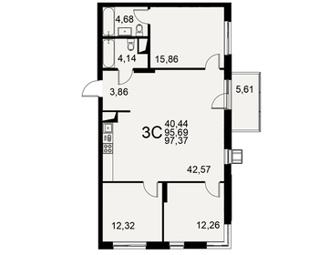 Квартира 97,4 м², 3-комнатная - изображение 1