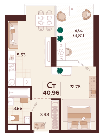 41 м², 1-комнатная квартира 21 100 000 ₽ - изображение 1