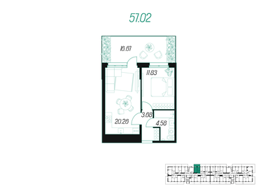 Квартира 45,4 м², 1-комнатная - изображение 1