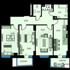 Квартира 76,9 м², 3-комнатная - изображение 2