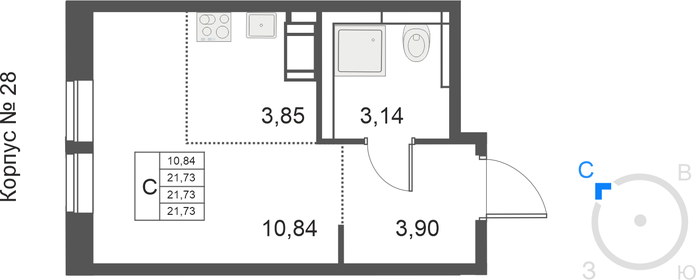 Квартира 21,7 м², студия - изображение 1