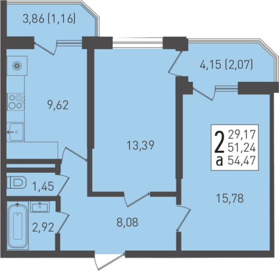 54,5 м², 2-комнатная квартира 6 536 400 ₽ - изображение 1