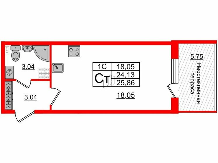 24,1 м², квартира-студия 4 650 140 ₽ - изображение 1