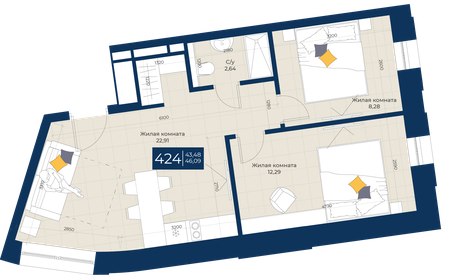 57,4 м², 1-комнатная квартира 15 399 000 ₽ - изображение 67