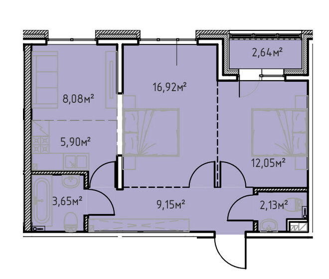 60,5 м², 2-комнатная квартира 8 775 400 ₽ - изображение 1