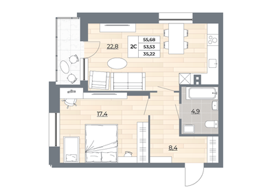 56,6 м², 2-комнатная квартира 8 990 000 ₽ - изображение 44