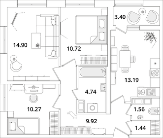 Квартира 68,4 м², 3-комнатная - изображение 1