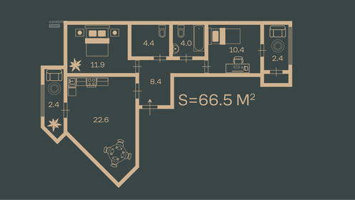 Квартира 66,5 м², 3-комнатная - изображение 1