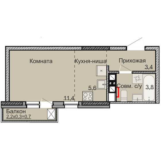 24,8 м², квартира-студия 2 604 000 ₽ - изображение 1