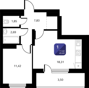 Квартира 45,6 м², 1-комнатная - изображение 1