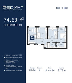 Квартира 74,6 м², 3-комнатная - изображение 1