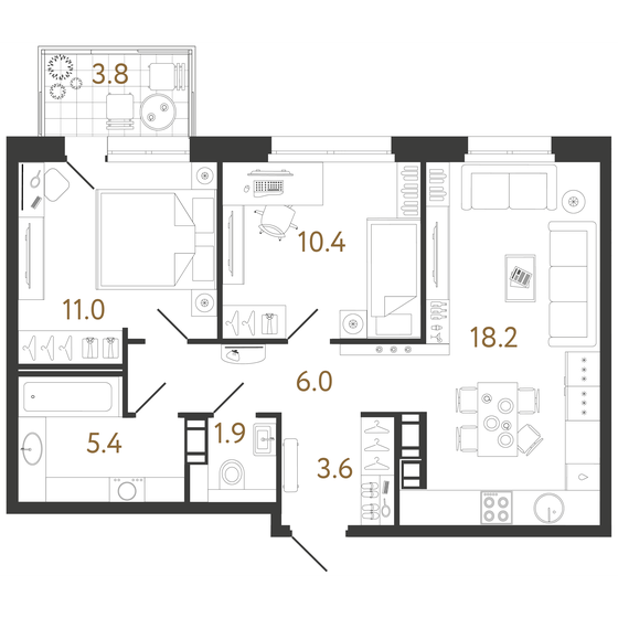 56,5 м², 2-комнатная квартира 19 496 296 ₽ - изображение 1