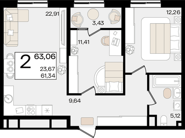 63,1 м², 2-комнатная квартира 16 985 670 ₽ - изображение 16