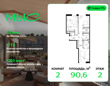 Квартира 90,6 м², 2-комнатная - изображение 1