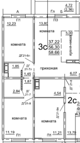 Квартира 58,6 м², 2-комнатная - изображение 1