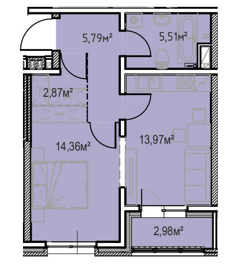 45,5 м², 1-комнатная квартира 6 594 600 ₽ - изображение 1