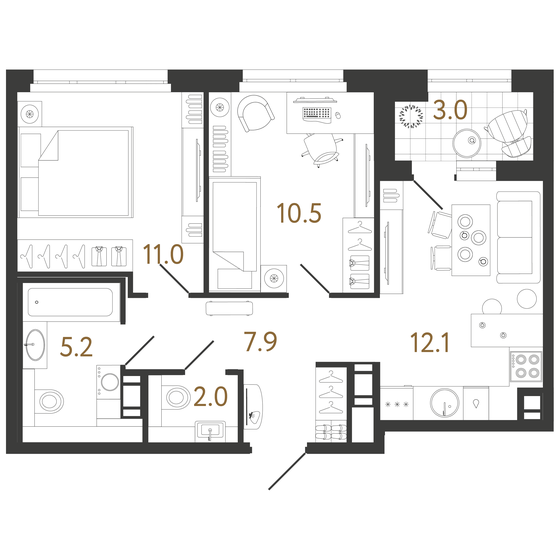 48,7 м², 2-комнатная квартира 16 500 000 ₽ - изображение 1