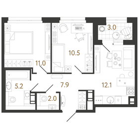 52,5 м², 2-комнатная квартира 12 077 300 ₽ - изображение 6