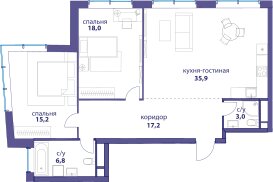 Квартира 96,1 м², 3-комнатная - изображение 1