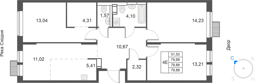 Квартира 79,9 м², 4-комнатная - изображение 1