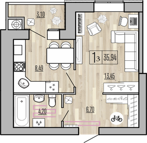 31,1 м², 1-комнатная квартира 2 516 850 ₽ - изображение 75
