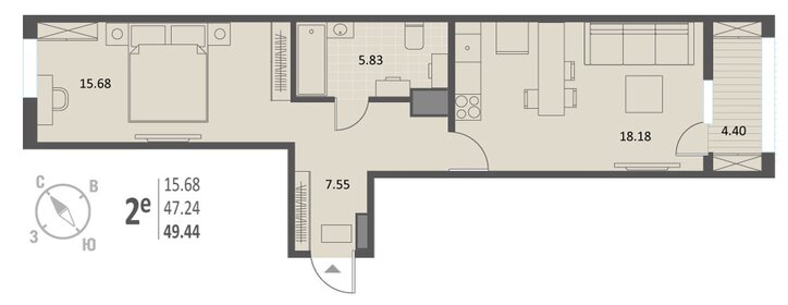 Квартира 49,4 м², 1-комнатная - изображение 1