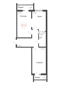 Квартира 63,1 м², 2-комнатная - изображение 1