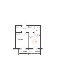 Квартира 34,4 м², 2-комнатная - изображение 1