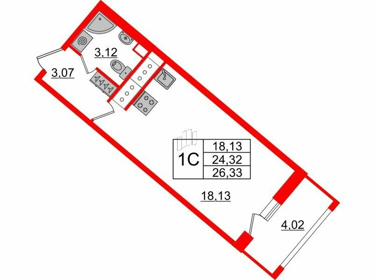 24,3 м², квартира-студия 6 650 182 ₽ - изображение 16