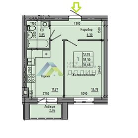 Квартира 36,7 м², 1-комнатная - изображение 1