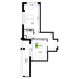 Квартира 59 м², 2-комнатные - изображение 1