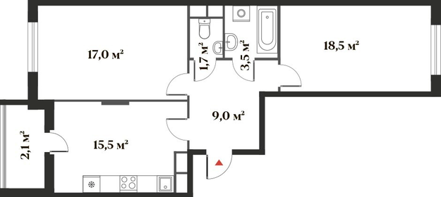 Квартира 66,9 м², 2-комнатная - изображение 1