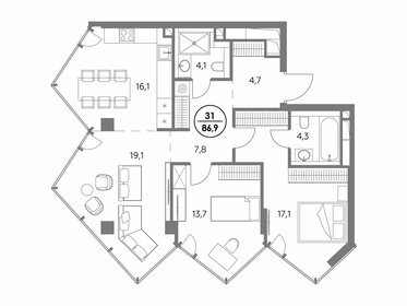88 м², 3-комнатные апартаменты 56 900 000 ₽ - изображение 36