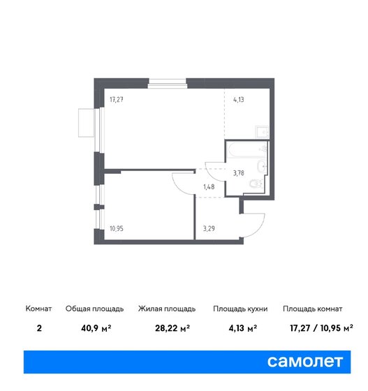 40,9 м², 1-комнатная квартира 8 552 905 ₽ - изображение 1