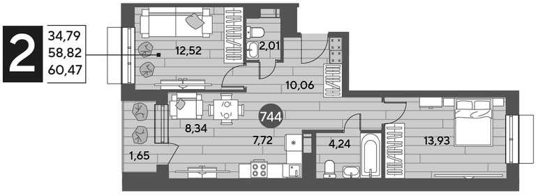 Квартира 60,5 м², 2-комнатная - изображение 1