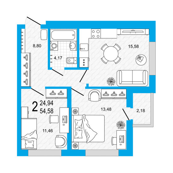 54,6 м², 2-комнатная квартира 8 241 580 ₽ - изображение 1